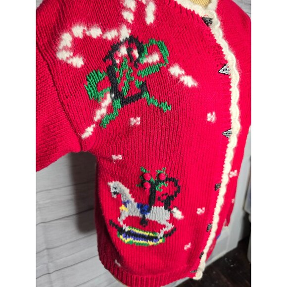 Vintage Belle Pointe Red Knit Christmas Cardigan Sweater - Picture 7 of 16